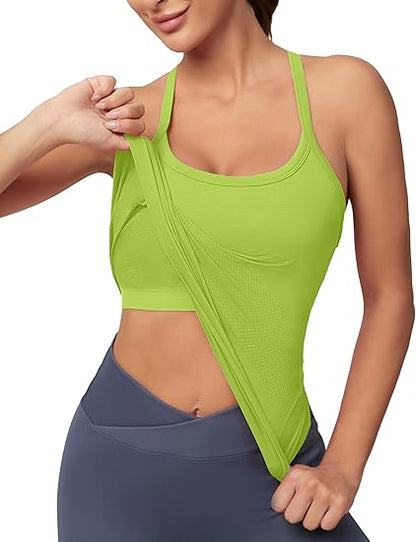MATHCAT Women Seamless Racerback Athletic Running tank-Gym Tank With Built in Bra-Suitable for Yoga, Gym,Pilates
