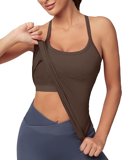 MATHCAT Women Seamless Racerback Athletic Running tank-Gym Tank With Built in Bra-Suitable for Yoga, Gym,Pilates