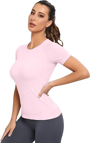 MATHCAT Yoga Short Sleeve Shirts Soft Seamless Gym T-Shirts