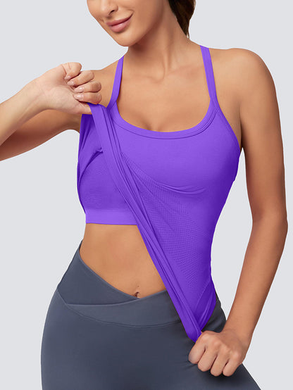 MATHCAT Women Seamless Racerback Athletic Running tank-Gym Tank With Built in Bra-Suitable for Yoga, Gym,Pilates