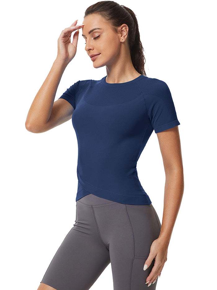 MathCat Slim Cross Hem Compression Workout T-shirt Navy