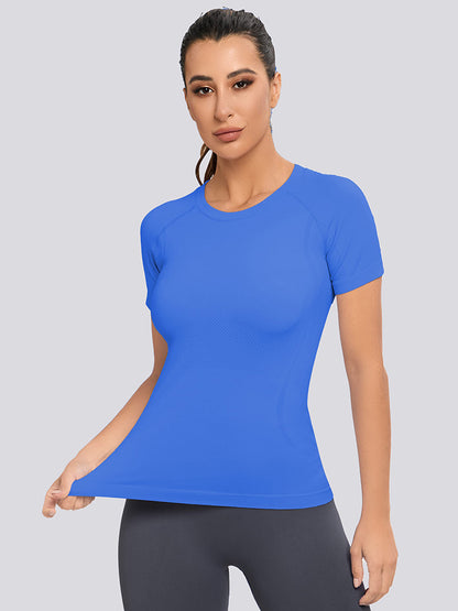 MathCat Yoga Short Sleeve Shirts Soft Seamless Gym T-Shirts Blue03