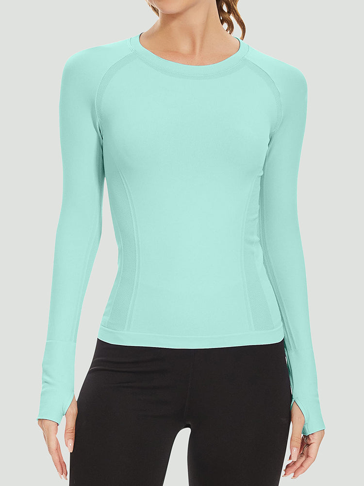 MathCat Quick Dry Gym Athletic Long Sleeve Workout Shirts Mint Green