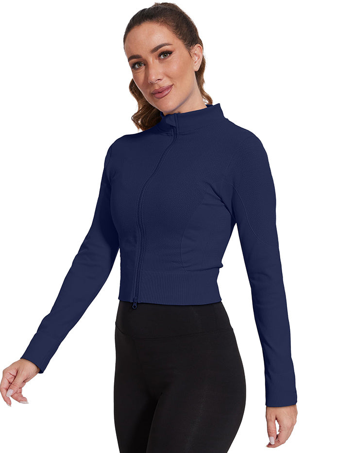 Mathcat Winter Seamless Workout Slim Fit Cropped Athletic Jackets Navy