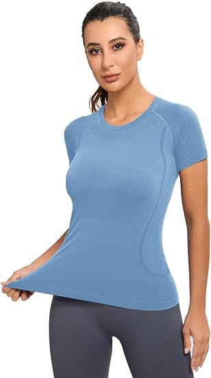MATHCAT Yoga Short Sleeve Shirts Soft Seamless Gym T-Shirts