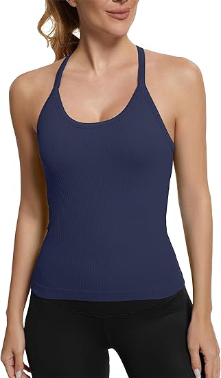 MATHCAT Ribbed Soft Seamless Workout Racerback Gym Tank Tops with Built-in Bra