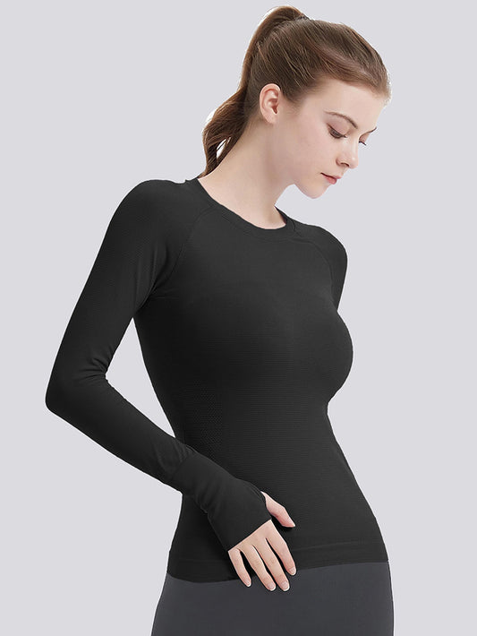 MathCat Athletic Long Sleeve Workout Shirts for Women Black