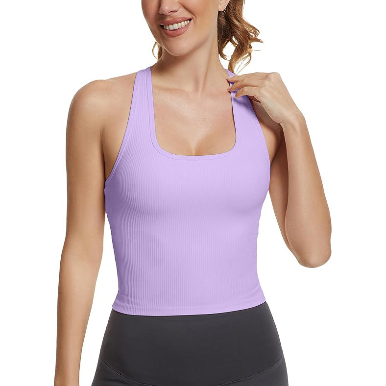 MATHCAT Square Collar Sleeveless Ribbed workout tank top with Built-in Bra
