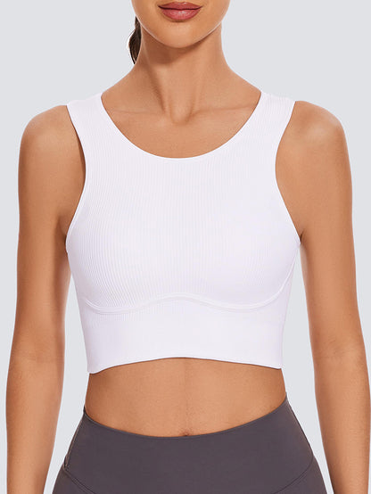 MathCat Seamless Ribbed  Backless Medium Support Sports Bras with Removable Pads White