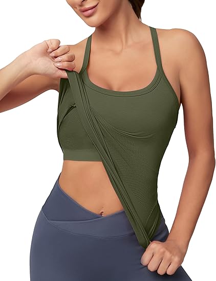 MATHCAT Women Seamless Racerback Athletic Running tank-Gym Tank With Built in Bra-Suitable for Yoga, Gym,Pilates