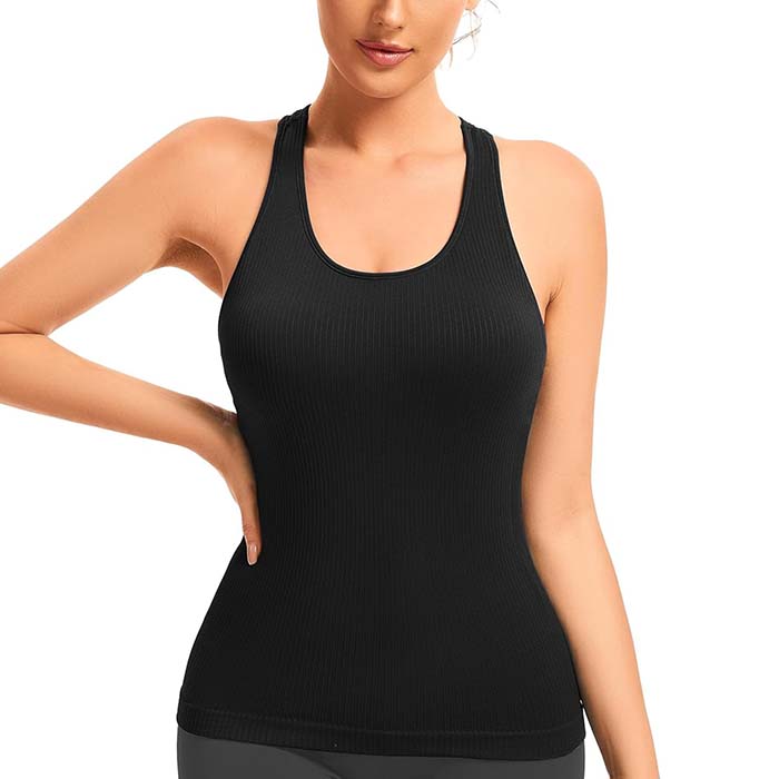MathCat Seamless Workout Tops for Women with Built in Bra Athletic Tank Tops Yoga Runnning Workout Shirts Slim Fit