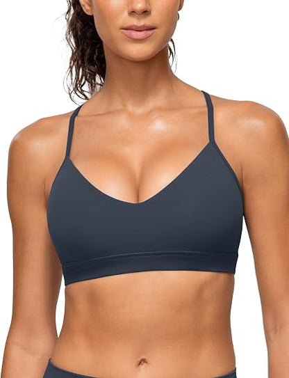 MATHCAT Women's Y Back Sports Bra V Neck Thin Straps Yoga Top | Light Support, Removable Pads, Yoga, Extremely Soft, Wireless Camisole, Spaghetti Strap, for Lounging, Pilates