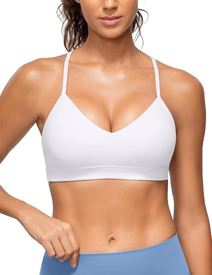 MATHCAT Women's Y Back Sports Bra V Neck Thin Straps Yoga Top | Light Support, Removable Pads, Yoga, Extremely Soft, Wireless Camisole, Spaghetti Strap, for Lounging, Pilates