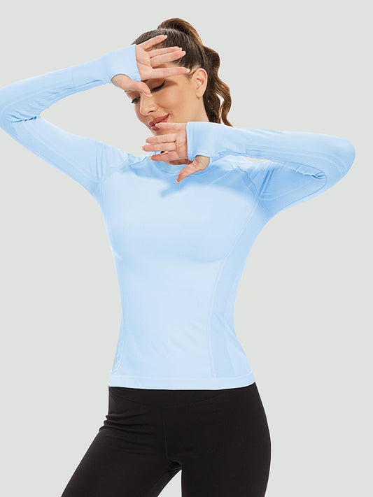 Mathcat Quick Dry Top Athletic Long Sleeve Workout Shirt  Light Blue