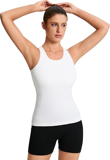 MathCat Racerback Workout Tank Tops for Women, Seamless Padded Athletic Yoga Tops Camisole Shirts with Built in Bra