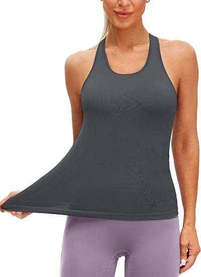 MathCat Racerback Workout Tank Tops for Women, Seamless Padded Athletic Yoga Tops Camisole Shirts with Built in Bra