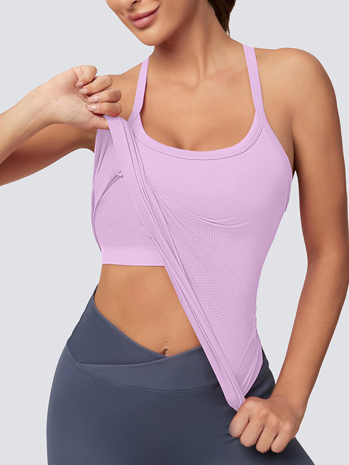 MATHCAT Women Seamless Racerback Athletic Running tank-Gym Tank With Built in Bra-Suitable for Yoga, Gym,Pilates