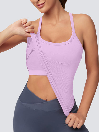 MATHCAT Women Seamless Racerback Athletic Running tank-Gym Tank With Built in Bra-Suitable for Yoga, Gym,Pilates