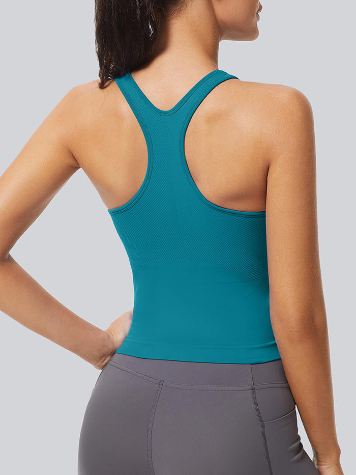 MATHCAT Ribbed Racerback Crop Workout Tank Top for Women with Built-in Bra