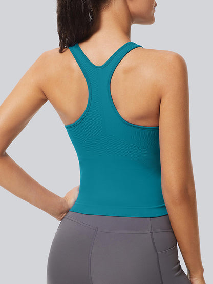 MATHCAT Ribbed Racerback Crop Workout Tank Top for Women with Built-in Bra