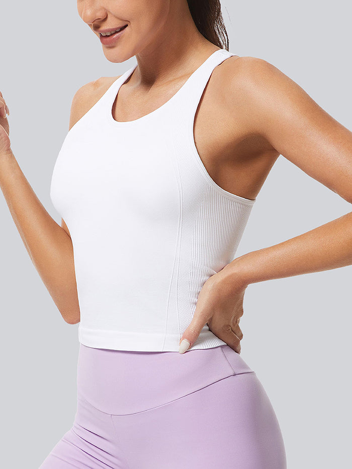 MATHCAT Ribbed Racerback Crop Workout Tank Top for Women with Built-in Bra