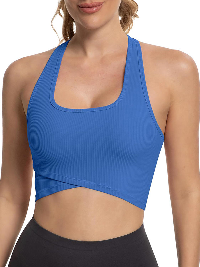 MATHCAT Cross Hem Crop Sports Bras with Built in Bra