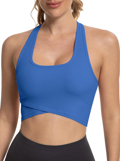 MATHCAT Cross Hem Crop Sports Bras with Built in Bra
