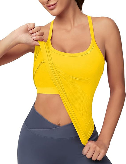 MATHCAT Women Seamless Racerback Athletic Running tank-Gym Tank With Built in Bra-Suitable for Yoga, Gym,Pilates