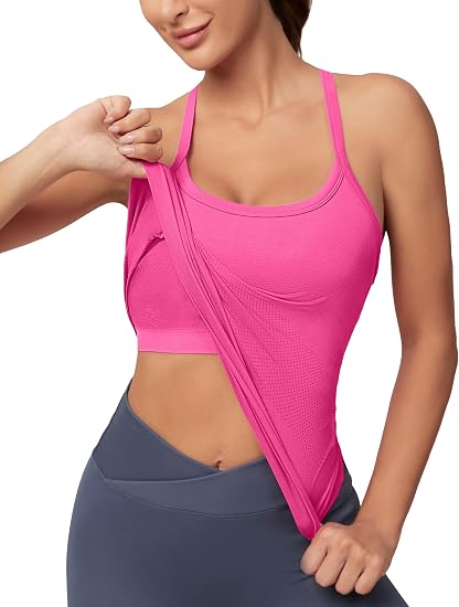 MATHCAT Women Seamless Racerback Athletic Running tank-Gym Tank With Built in Bra-Suitable for Yoga, Gym,Pilates