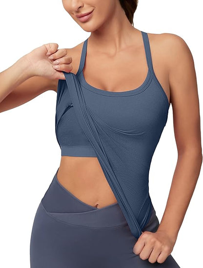 MATHCAT Women Seamless Racerback Athletic Running tank-Gym Tank With Built in Bra-Suitable for Yoga, Gym,Pilates