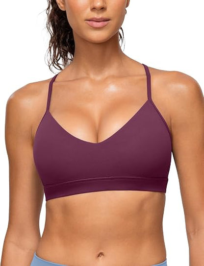 MATHCAT Women's Y Back Sports Bra V Neck Thin Straps Yoga Top | Light Support, Removable Pads, Yoga, Extremely Soft, Wireless Camisole, Spaghetti Strap, for Lounging, Pilates
