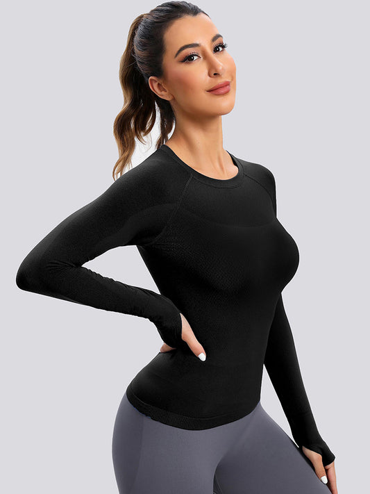 Mathcat Seamless Long Sleeve Workout Shirts for Women Black
