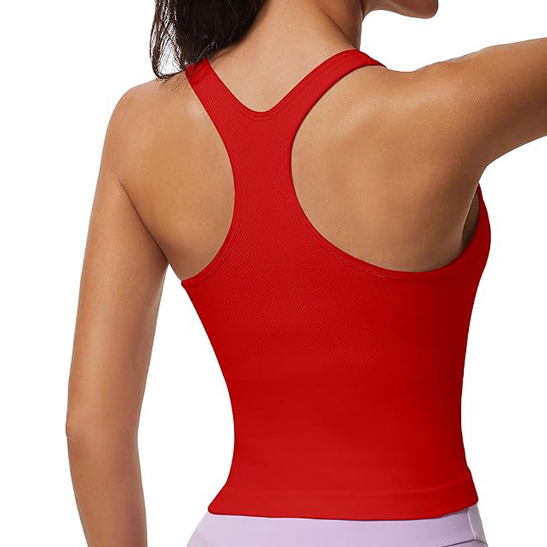 MATHCAT Ribbed Racerback Crop Workout Tank Top for Women with Built-in Bra
