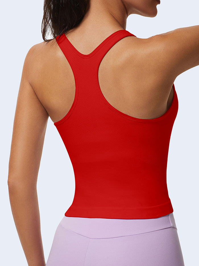 MATHCAT Ribbed Racerback Crop Workout Tank Top for Women with Built-in Bra