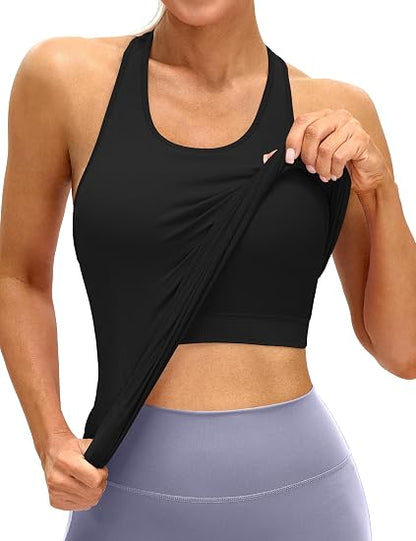 MathCat Racerback Workout Tank Tops for Women, Seamless Padded Athletic Yoga Tops Camisole Shirts with Built in Bra