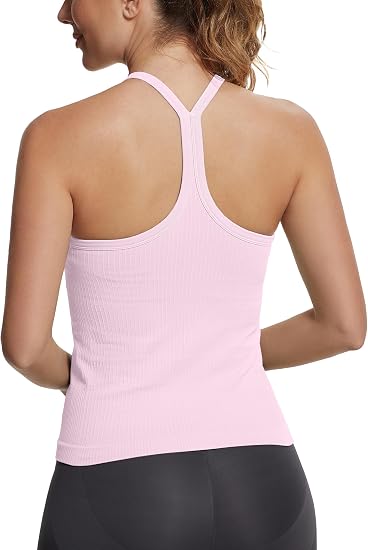 MATHCAT Ribbed Soft Seamless Workout Racerback Gym Tank Tops with Built-in Bra