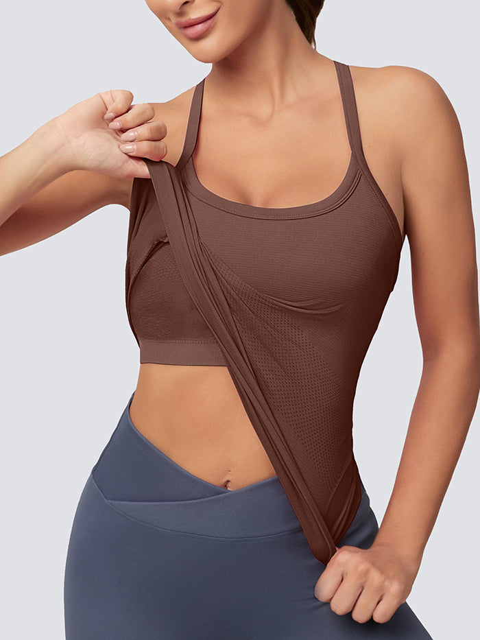 MATHCAT Women Seamless Racerback Athletic Running tank-Gym Tank With Built in Bra-Suitable for Yoga, Gym,Pilates