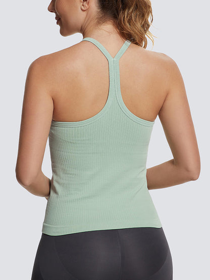 MATHCAT Ribbed Soft Seamless Workout Racerback Gym Tank Tops with Built-in Bra