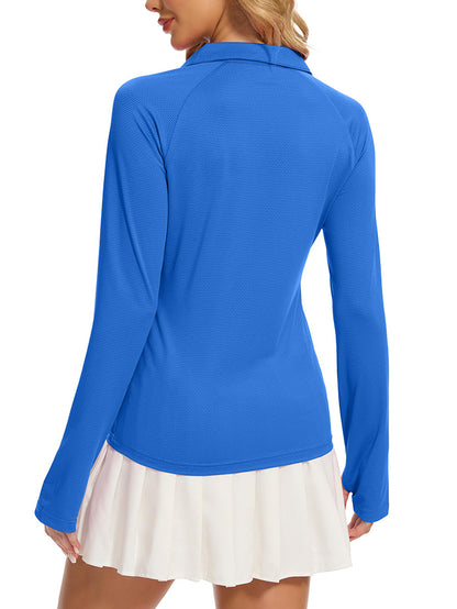 MATHCAT UPF50+ Quickly Dry Long-Sleeve Women Polo Golf Shirts Amazon Tennis Lightweight Athletic Tops
