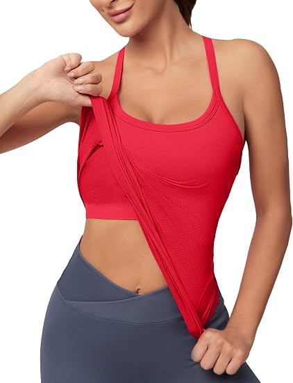 MATHCAT Women Seamless Racerback Athletic Running tank-Gym Tank With Built in Bra-Suitable for Yoga, Gym,Pilates