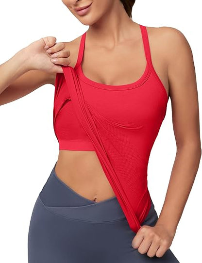 MATHCAT Women Seamless Racerback Athletic Running tank-Gym Tank With Built in Bra-Suitable for Yoga, Gym,Pilates