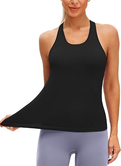 MathCat Racerback Workout Tank Tops for Women, Seamless Padded Athletic Yoga Tops Camisole Shirts with Built in Bra