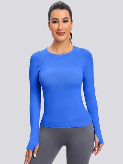 MathCat Seamless  Long Sleeve Workout Shirts for Women Lakeblue