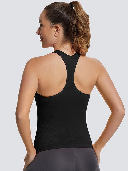 MathCat Ribbed Racerback Crop Workout Tank Top for Women with Built-in Bra-Black