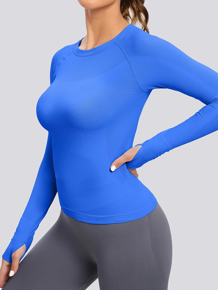 MathCat Seamless  Long Sleeve Workout Shirts for Women Lakeblue