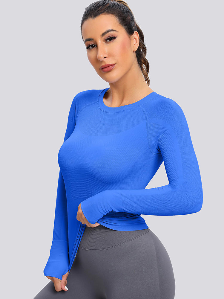 MathCat Seamless  Long Sleeve Workout Shirts for Women Lakeblue