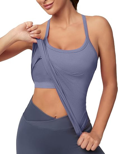 MATHCAT Women Seamless Racerback Athletic Running tank-Gym Tank With Built in Bra-Suitable for Yoga, Gym,Pilates