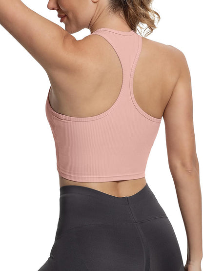 MATHCAT Cross Hem Crop Sports Bras with Built in Bra
