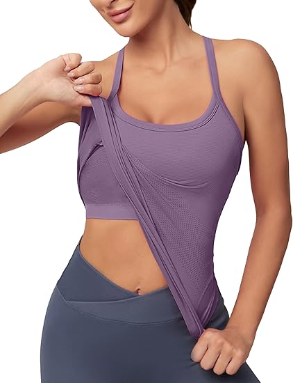 MATHCAT Women Seamless Racerback Athletic Running tank-Gym Tank With Built in Bra-Suitable for Yoga, Gym,Pilates
