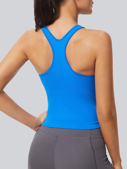 MATHCAT Ribbed Racerback Crop Workout Tank Top for Women with Built-in Bra